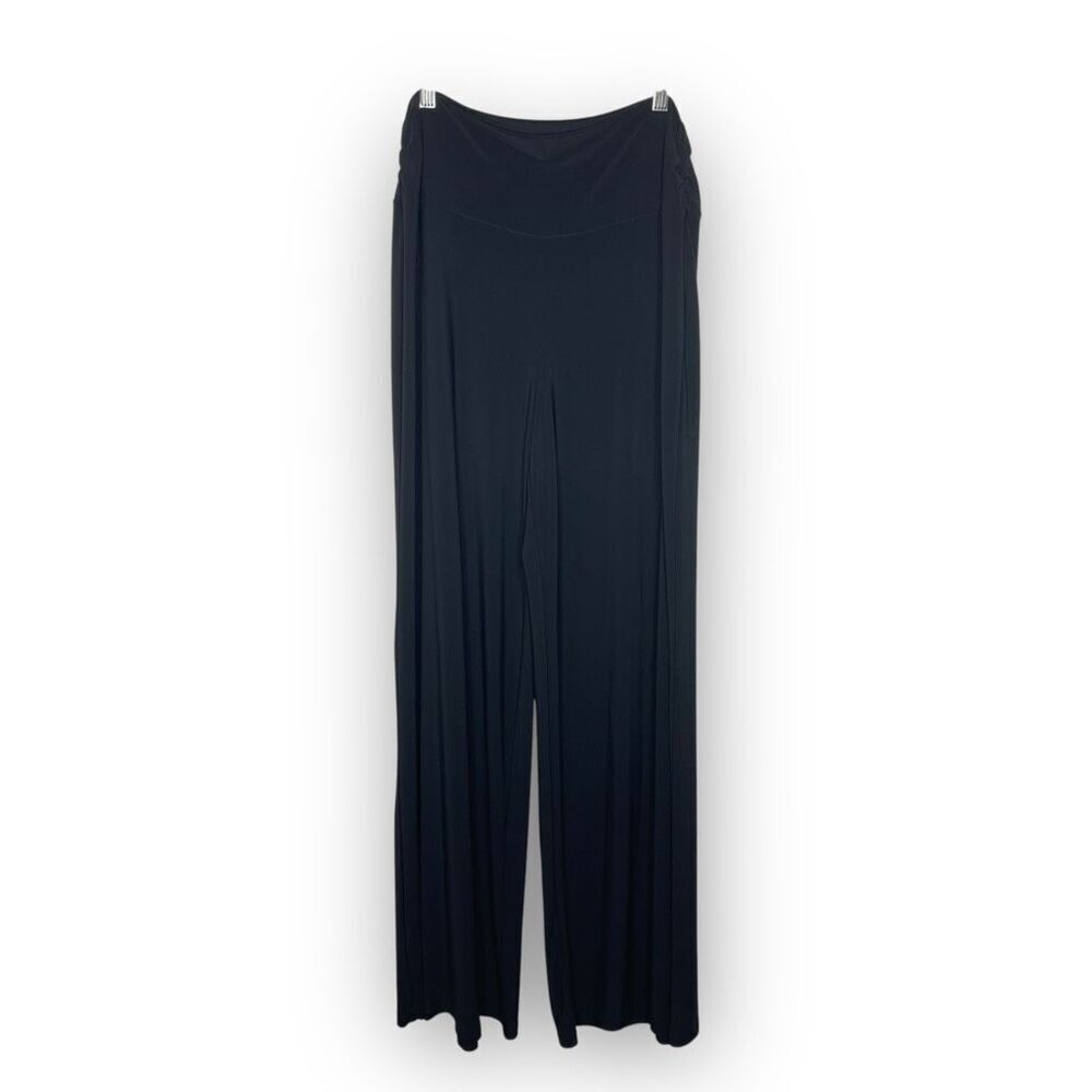 Susan Lawrence Black Wide Leg Stretchy Pull On Palazzo Pants Fluid Knit Y2K XL
